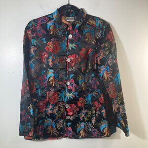 Womens Chicos Asian Silk Blend Kula Intrigue Jacket Black Multi M Rayon Silk